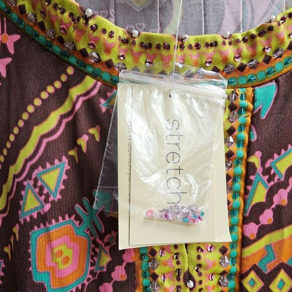 NWT Eci New York Paisley Print Short Sleeve Dress, Boho Hippy, Size Medium - Picture 10 of 14